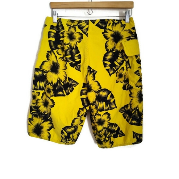 Anchor Blue Vintage Mens Board Shorts Yellow And Black Swim Trunks Print - Picture 2 of 4